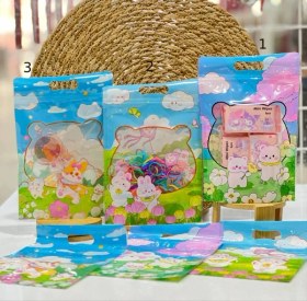 تصویر زیپ کیپ فانتزی آبی طرح خرگوش و بادبادک رنگی 