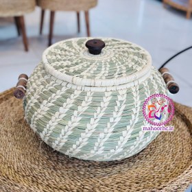 تصویر جابرنجی حصیری مدل گندمی خمره‌ای ۱۰ کیلویی با دسته چوبی 