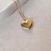 تصویر لاکت استیل قلبی طلایی - بدون حکاکی / زنجیر دیپلمات ظریف 