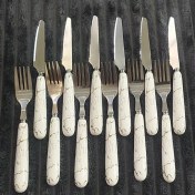 تصویر ست قاشق و چنگال ۶ عددی دسته سرامیک طرح ماربل 