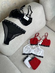 تصویر ست سوتین شورت زنبوری فنردار سایز ۷۵ و ۸۰ و ۹۰ رنگ مشکی و سفید و قرمز 