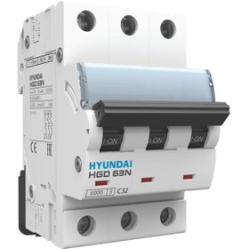 تصویر کلید مینیاتوری سه فاز ۶ آمپر هیوندای | قیمت و خرید آنلاین Hyundai 6A Three-Phase Miniature Circuit Breaker (MCB) - Type C