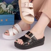 تصویر صندل لژدار زنانه سگک دار سایز ۳۷ تا ۴۰ رنگ مشکی و کرم 