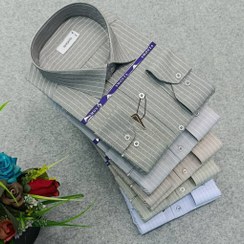 تصویر پیراهن مردانه کلاسیک استین بلند راه راه قواره کلاسیک 