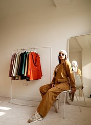 تصویر کت و شلوار زنانه مدل شلوار بگ رنگ سبز پاستیلی 