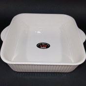 تصویر کاسه سرامیکی دو دسته مربع / سوپ / سالاد / میوه / پیتزا و لازانیا 