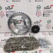 تصویر ست دنده ( طبق ) زنجیر جلو و چرخ عقب همراه با زنجیر موتور TVS راکس و نئو NEO 