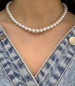 تصویر گردنبند مروارید استیل سایز ۴۰ سانتی متر 