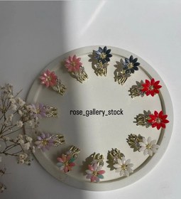 تصویر گیره‌ موی گل رزینی نگین‌دار طرح مینیمال لوکس