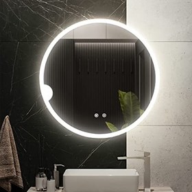 تصویر آینه بک لایت دایره 80 سانتیمتر ( گرد) سرویس روشویی و اینه کنسول 