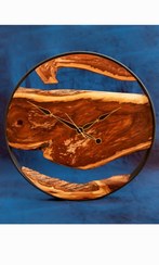 تصویر ساعت دیواری روستیک قطر۶۰سانت چوب بادام خوش نقش موتورتایوانی Rustic wall clock, diameter 60cm, almond wood, with a Taiwanese motor pattern