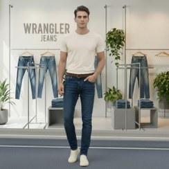 تصویر شلوار جین راسته مردانه نخ پنبه رانگلر رنگ اقیانوسی نخ دوخت طلایی مدل JRP-OT - 40 