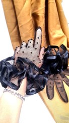 تصویر دستکش توری مجلسی مچی مرواریدی - مشکی 