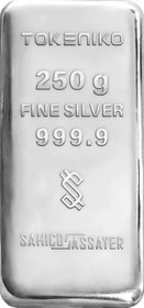 تصویر شمش نقره خالص توکنیکو ۲۵۰ گرمی عیار 999.9 ضد جعل 
