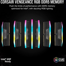 تصویر رم کامپیوتر DDR5 دو کاناله 6200 مگاهرتز CL36 کورسیر مدل Vengeance RGB ظرفیت 32 گیگابایت Corsair Vengeance RGB DDR5 32GB 6200MHz CL36 Dual Memory Kit