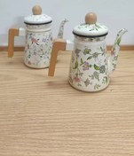 تصویر کتری و قوری لعابی ظرفیت ۲ لیتر طرح گل صورتی 