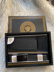 تصویر ست کیف و کمربند چرم مصنوعی مشکی 