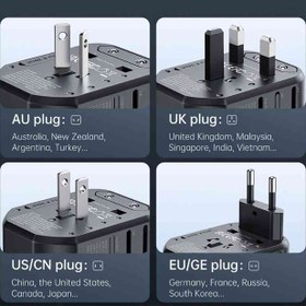 تصویر شارژر دیواری دو پورت یو اس بی، یک پورت تایپ سی و یک سوکت برق با دوشاخه‌های مختلف 20 وات مک دودو CP-347 Mcdodo CP-347 20W PD Fast Charging Universal Travel Adapter