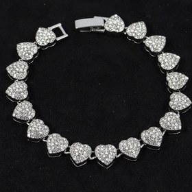 تصویر دستبند تنیسی نقره ای مدل قلبی _ دستبند فول نگین Heart model silver tennis bracelet - full gem bracelet