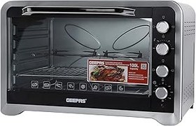 تصویر Geepas GO34027 اجاق گاز برقی با همرفت و روتاری ، ظرفیت 100 لیتری ، نقره Geepas GO34027 Electric Oven with Convection and Rotisserie, 100 Liter Capacity, Silver