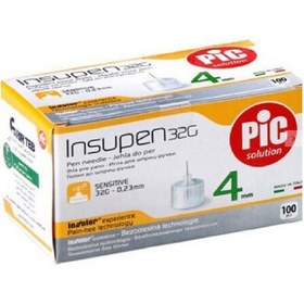تصویر سوزن قلم انسولین پیک سلوشن سایز 4 میلی متر گیج ۳۲ بسته ۱۰۰ عددی Pic Solution Insupen 4mm 32G 100 PCS