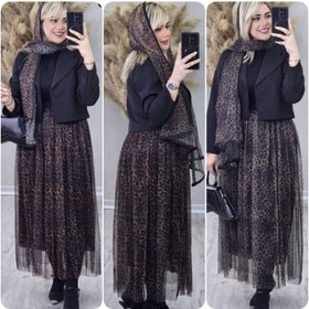 تصویر ست سه تیکه کت و دامن پلنگی زنانه مدل ترلان سایز ۳۸ تا ۴۶ 