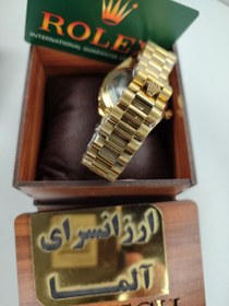 تصویر ساعت رولکس طرح دراگون طلایی صفحه مشکی گارانتی قفل اصلی جعبه چوبی Rolex