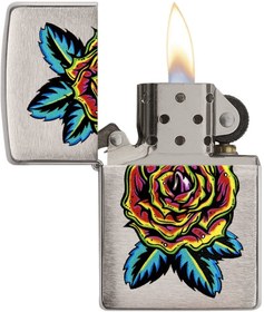 تصویر فندک اورجینال بنزینی زیپو مدل Zippo FLOWER TATTOO Zippo Red Flame