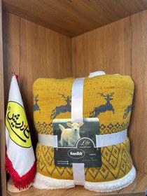 تصویر پتو پشت تدی رویه بافت طرح گوزنی برندکاندیش - خردلی‌طوسی 