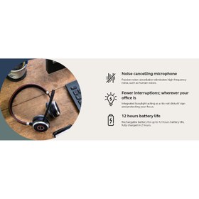 تصویر Jabra Evolve 65 SE Link380a MS Stereo- Bluetooth Headset with Noise-Cancelling Microphone, Long-Lasting Battery and Dual Connectivity - Works with All Other Platforms - Black 