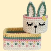تصویر سبد قلاب بافی تریکو طرح خرگوشی کد 6789 مجموعه 2 عددی 