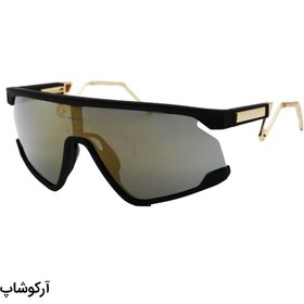 تصویر عینک ورزشی اوکلی با فریم رنگ مشکی مات، دسته طلایی، لنز آینه ای و رنگ زرد مدل WT2958 