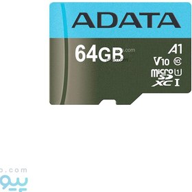 تصویر رم میکرو ۶۴ گیگ ای دیتا ADATA Premier V10 U1 A1 100MB/s + خشاب ا ADATA PREMIER AP 64GB V10 U1 A1 100MB/S MICROSDXC MEMORY CARD WITH ADAPTER ADATA PREMIER AP 64GB V10 U1 A1 100MB/S MICROSDXC MEMORY CARD WITH ADAPTER