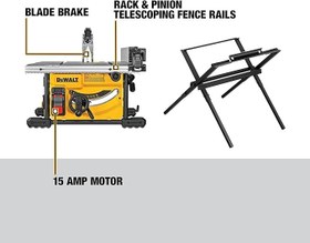 تصویر اره رومیزی قابل حمل با پایه DWE7485WS دیوالت DEWALT Portable Table Saw with Stand, 8-1/4 inch, up to 48-Degree Angle Cuts (DWE7485WS)