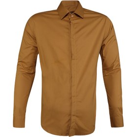تصویر پیراهن مردانه آستین بلند ساده قهوه ای روشن 