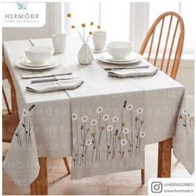 تصویر سرویس ست رانر و رومیزی هرمدر مدل daisy flower Hermodr table cloth