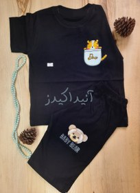 تصویر تیشرت و شلوارک مشکی طرح ببر فنجونی T-shirt and shorts with Tiger Fanjuni design