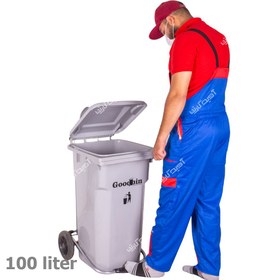 تصویر سطل زباله پلاستیکی چرخدار پدالی 100 لیتری گودبین Goodbin 100 liter pedal wheeled plastic bucket