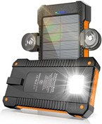 تصویر Solar Power Bank 12000mAh, Solar Charger Power Bank 2 USB Outputs, External Battery Pack with Suction Cup Mount LED Flashlight for Outdoor Camping (Orange) 