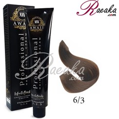 تصویر رنگ مو کد 3-6 رنگ بلوند طلایی تیره حجم 120 میل آوایی Awaii hair color, code 3-6, volume 120 ml, dark golden blonde color