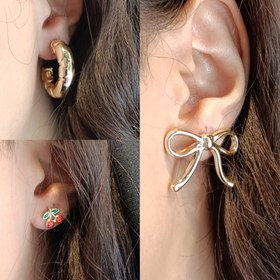 تصویر پک گوشواره ترند دخترانه استیل در دو رنگ بندی 