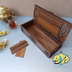تصویر جعبه تنقلات چوبی سه خانه ی گلشن 