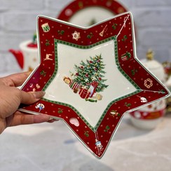 تصویر ست پذیرایی بابانوئل و کریسمس محصول وارداتی - بشقاب ستاره طرح کاج 