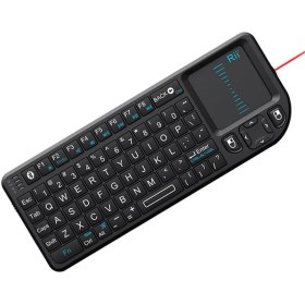 تصویر کیبورد بی‌سیم Rii Mini با تاچ‌پد و صفحه کلید QWERTY، پشتیبانی از اتصال بلوتوث و 2.4G، دارای نشانگر لیزری، کیبورد قابل حمل بی‌سیم با کنترل از راه دور، مدل X1-BT سیاه 