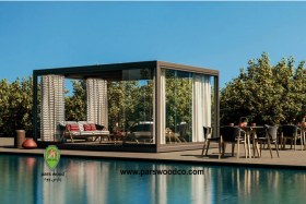 تصویر آلاچیق شیشه ای مدل تهمتن برند پارس وود 