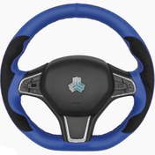 تصویر روکش فرمان فرمونو (آبی مشکی) مدل بازودار طرح شعله مناسب برای ساینا اس 