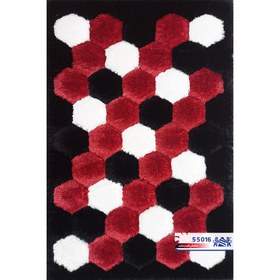 تصویر فرش شگی سه بعدی بزرگمهر 55016 مشکی قرمز سفید 