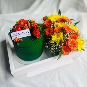 تصویر کیک تولد و باکس گل تبریک تولد پدر از طرف دخترش 