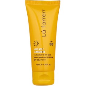 تصویر کرم ضد آفتاب و ضدلک بی رنگ پوست های خشک و معمولی SPF30 Anti Spot Sunscreen For Normal to Dry Skin SPF30