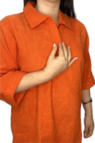 تصویر شومیز مخمل کبریتی نارنجی orange-corduroy-shirt